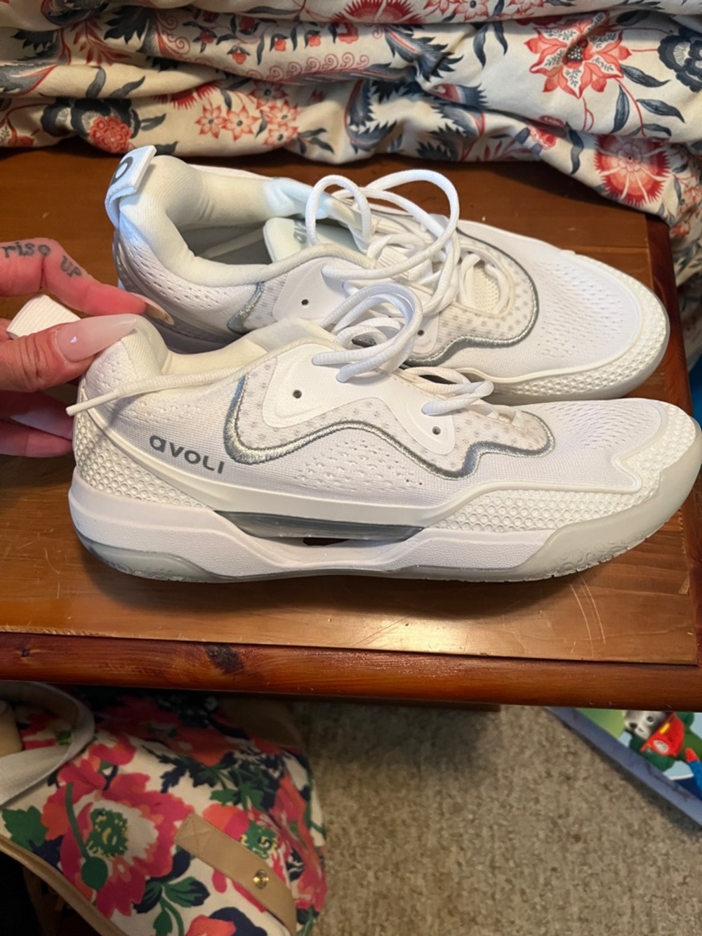 Avoli White Athletic Sneakers with Subtle Silver Trim volleyball shoes - Picture 2 of 3
